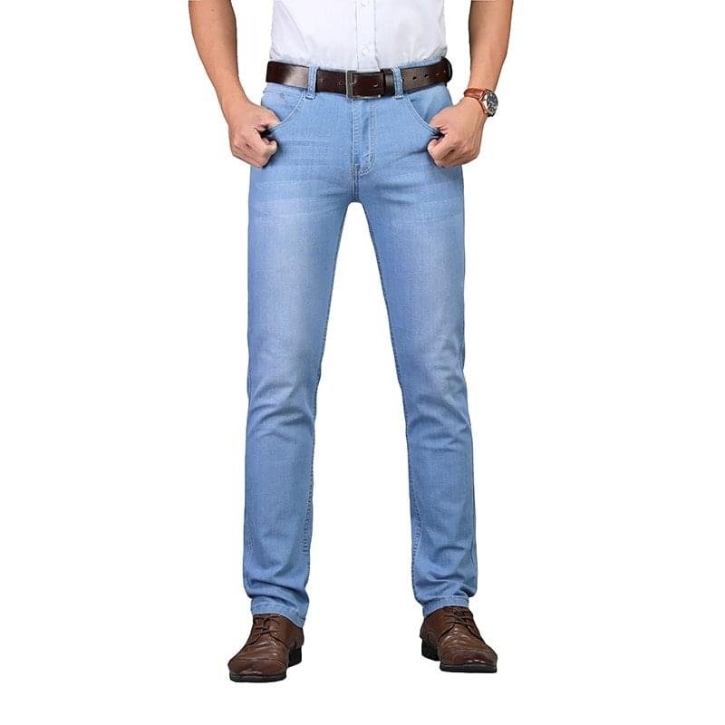 Men’s Ultra-Thin Stretch Jeans – Slim Straight Fit Denim