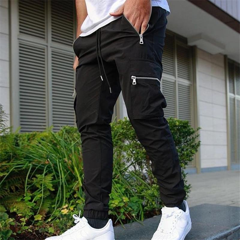 Men Slim Fit Cargo Joggers Zipper Pocket Workout Sweatpants Casual Trousers - Image 7