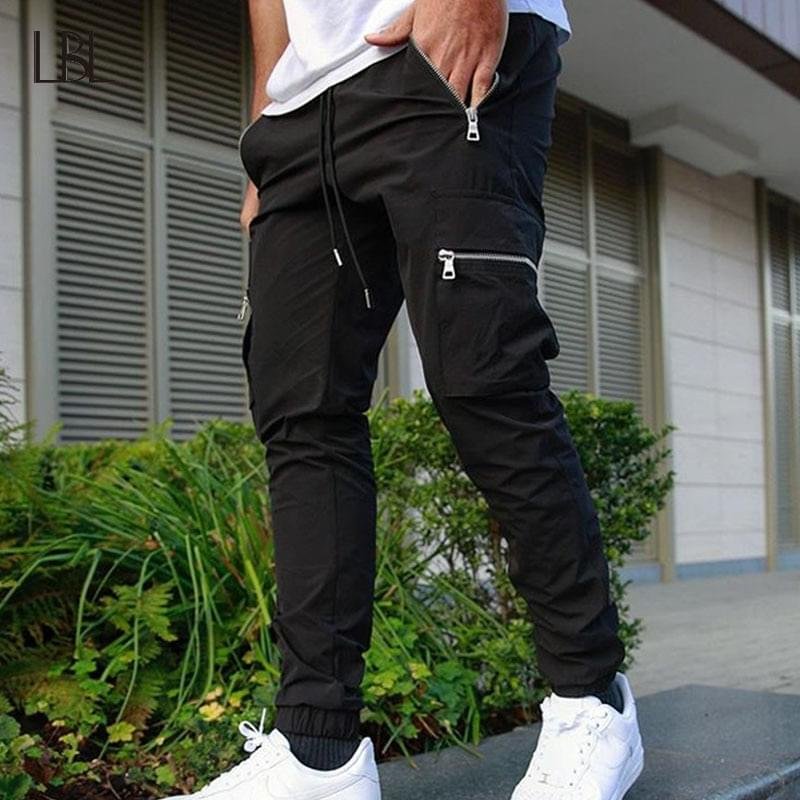 Men Slim Fit Cargo Joggers Zipper Pocket Workout Sweatpants Casual Trousers - Image 2