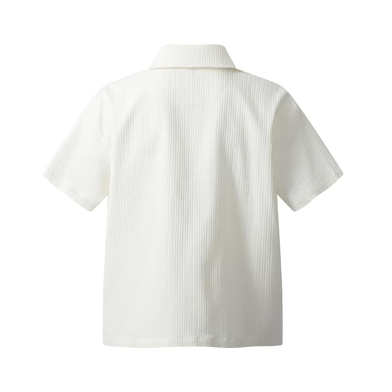 Men Short Sleeve Textured Zip Up Shirt Loose Fit Casual Summer Top - Image 2