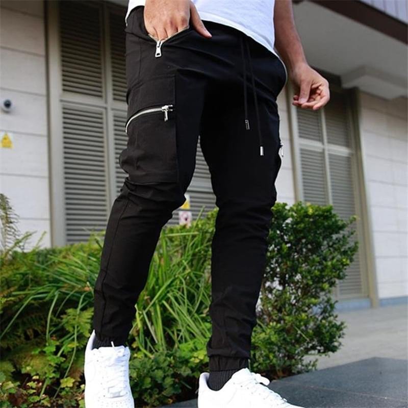 Men Slim Fit Cargo Joggers Zipper Pocket Workout Sweatpants Casual Trousers - Image 6
