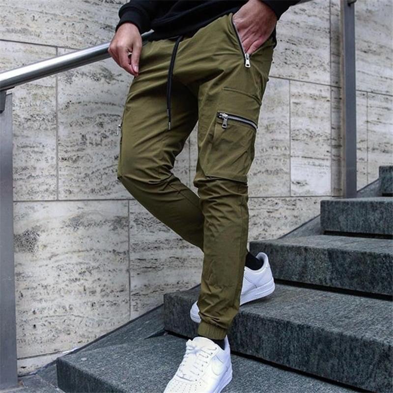 Men Slim Fit Cargo Joggers Zipper Pocket Workout Sweatpants Casual Trousers - Image 5