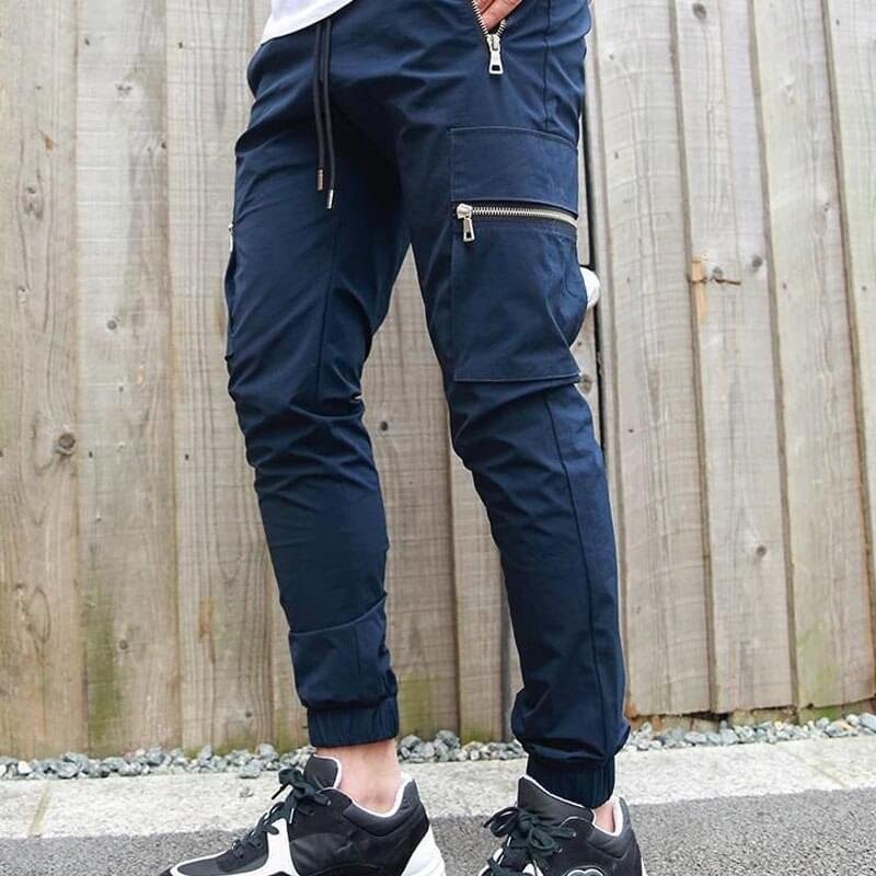Men Slim Fit Cargo Joggers Zipper Pocket Workout Sweatpants Casual Trousers - Image 11