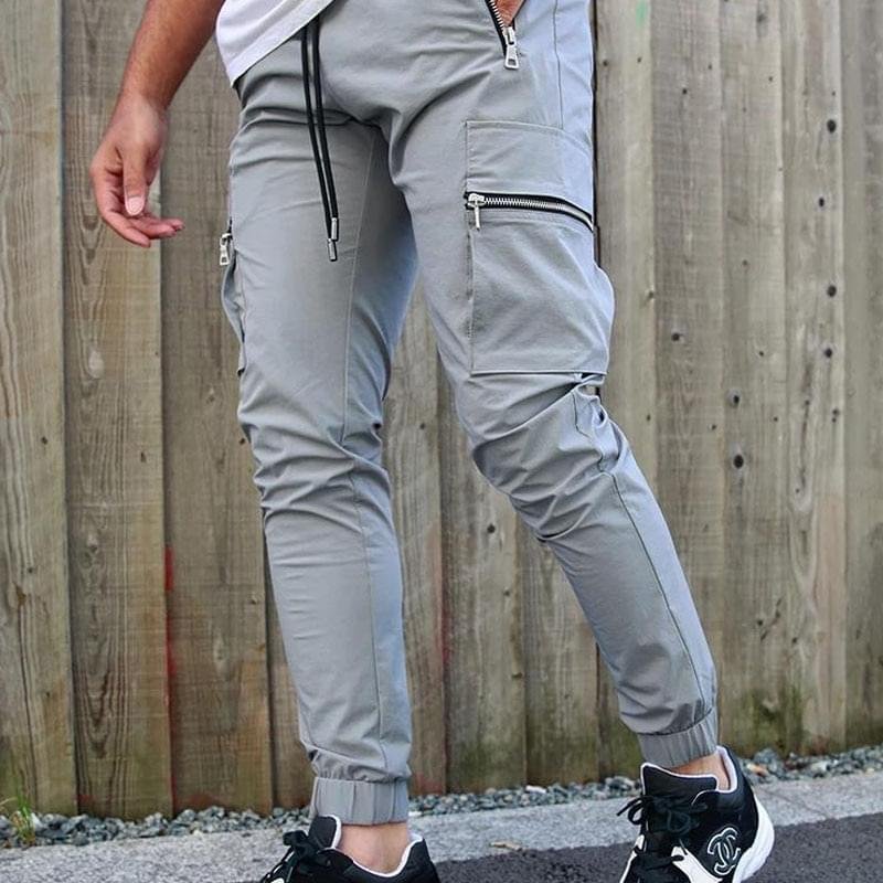 Men Slim Fit Cargo Joggers Zipper Pocket Workout Sweatpants Casual Trousers - Image 10
