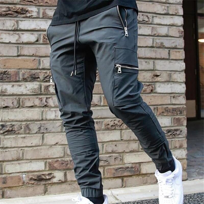 Men Slim Fit Cargo Joggers Zipper Pocket Workout Sweatpants Casual Trousers