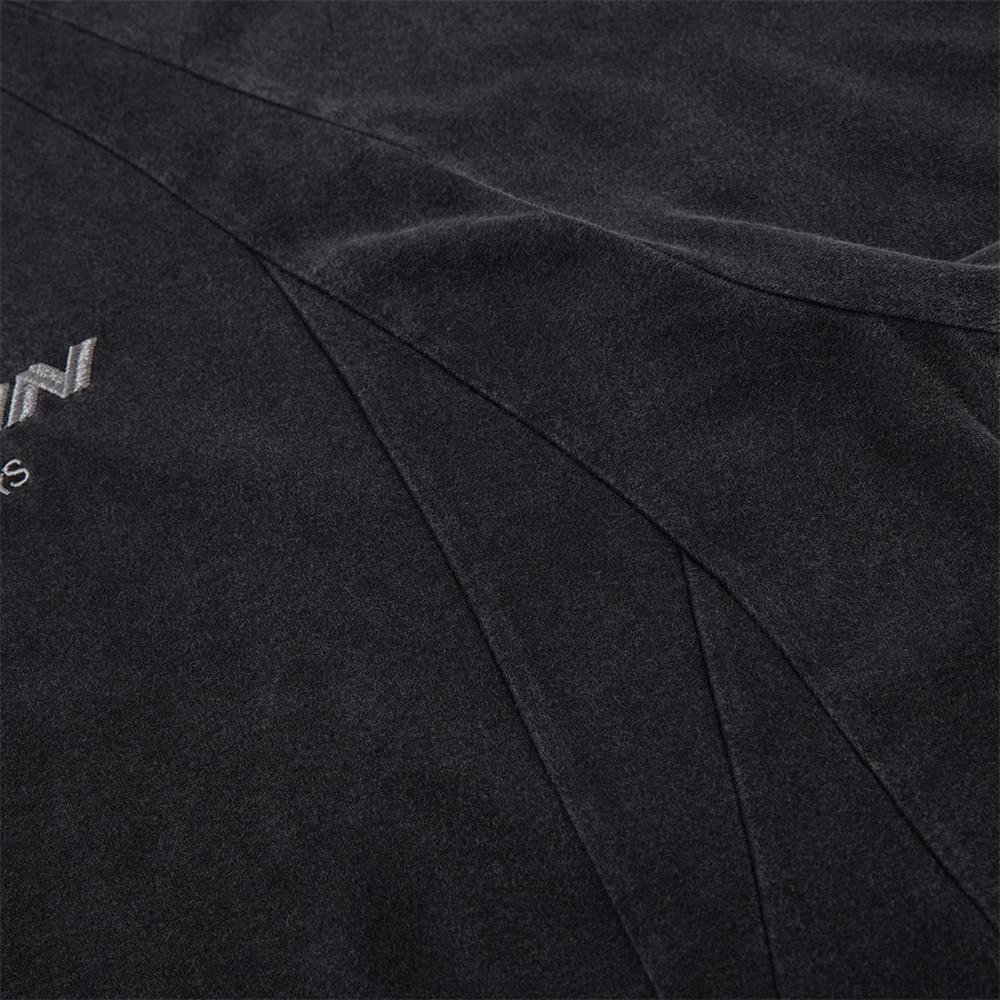 Men Washed Cotton T Shirt Loose Fit Embroidered Letter Black Streetwear Top - Image 4