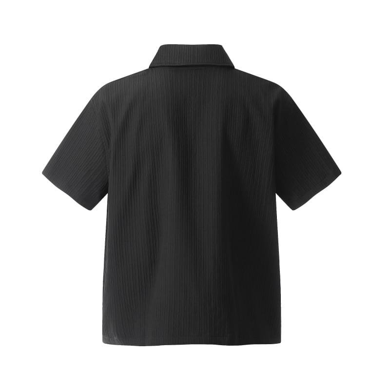 Men Short Sleeve Textured Zip Up Shirt Loose Fit Casual Summer Top - Image 4