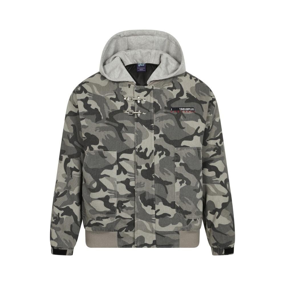 Men Camouflage Cotton Hooded Jacket Loose Fit Winter Coat Streetwear