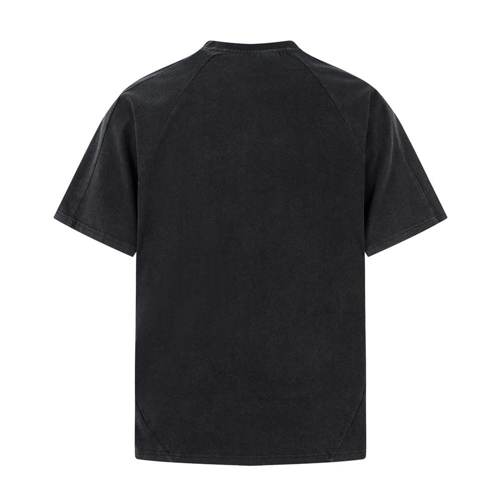 Men Washed Cotton T Shirt Loose Fit Embroidered Letter Black Streetwear Top - Image 2